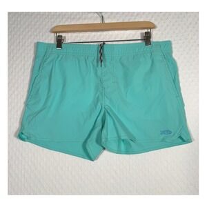 AFTCO Mens XL Drawstring Shorts Teal Blue Nylon Stretch Waist Beach Shorts